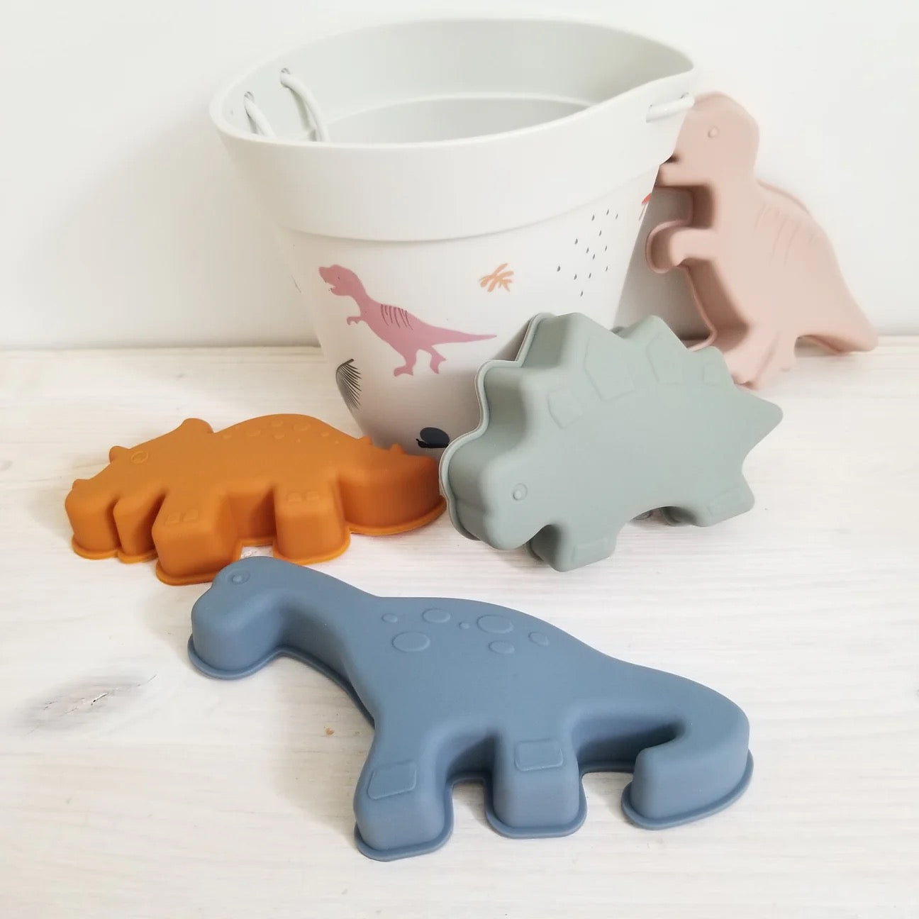 Sceau et jouets pour le sable - Silicone - Dinosaures