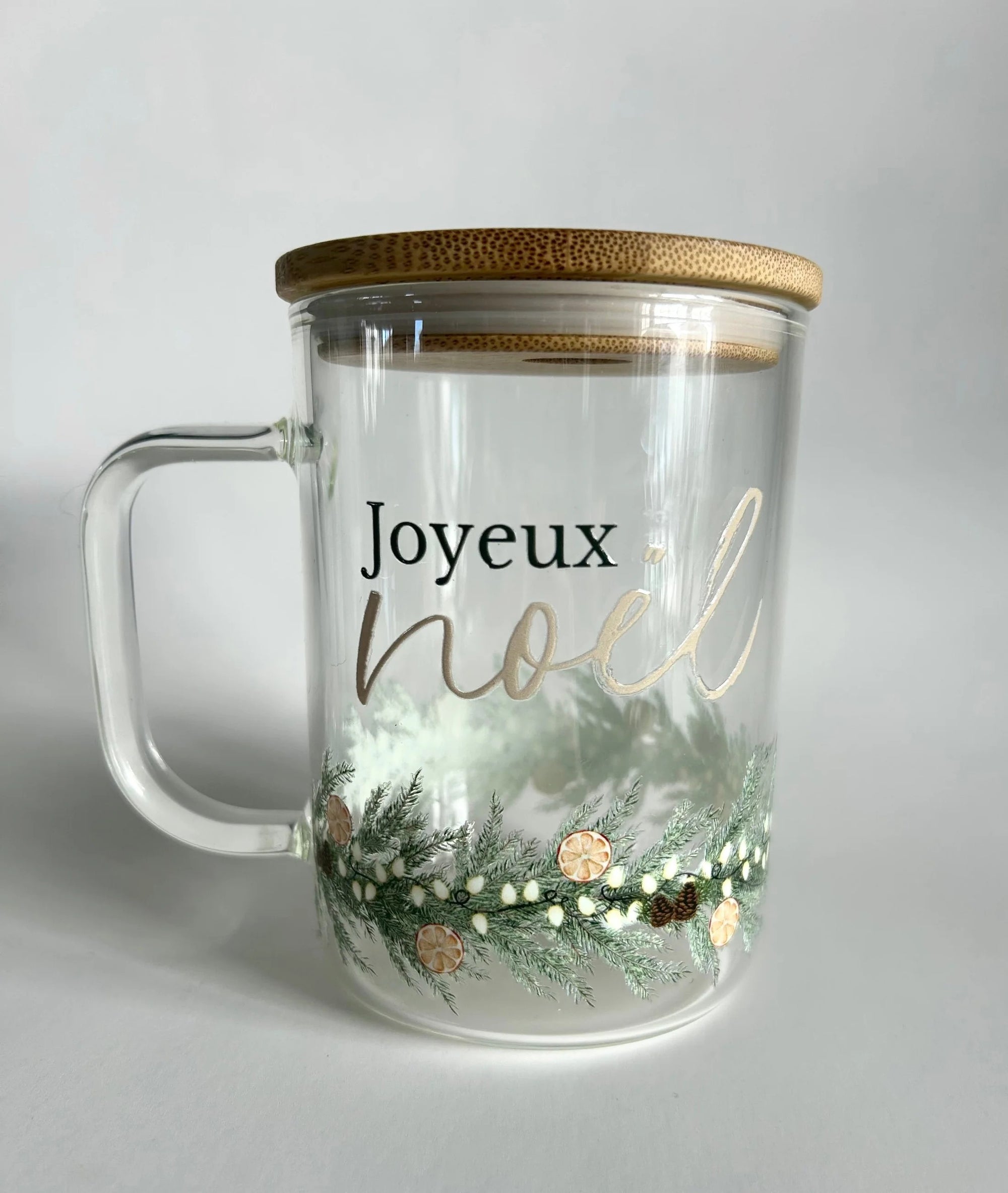 Tasse en verre avec couvercle et paille (17 oz) noel